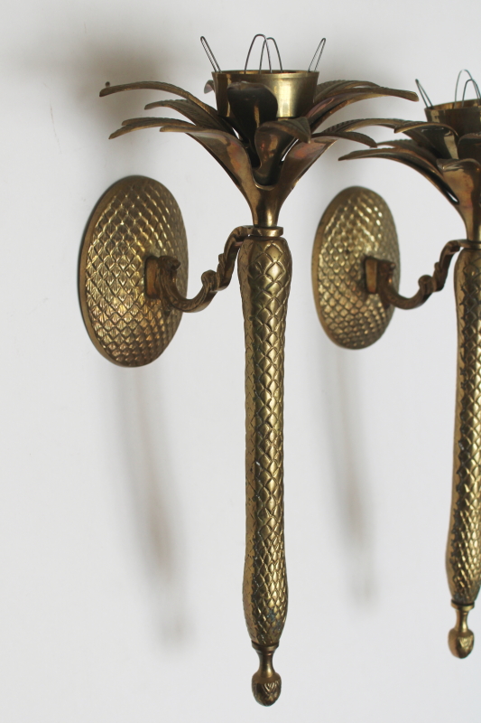 photo of pair of huge brass palms wall candle sconces 80s vintage art deco Miami style!  #2